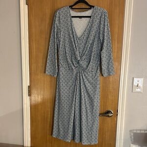Lands' End Blue Patterned Long Sleeve Dress